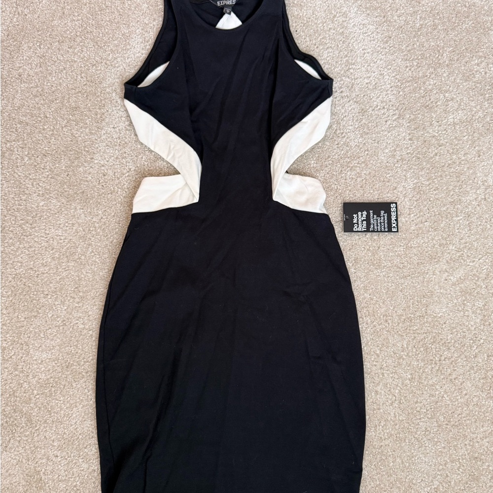 Elegant Black and White Open Back Dress